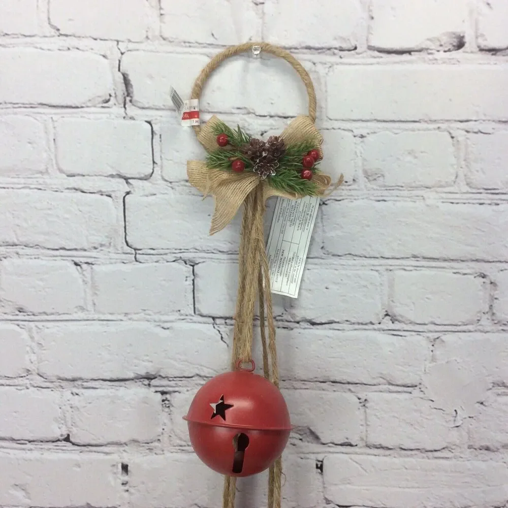 Holiday Christmas 3 Bell Wall/Door Knob Hanger Red w/Jute Twine Bow Decor Crafts